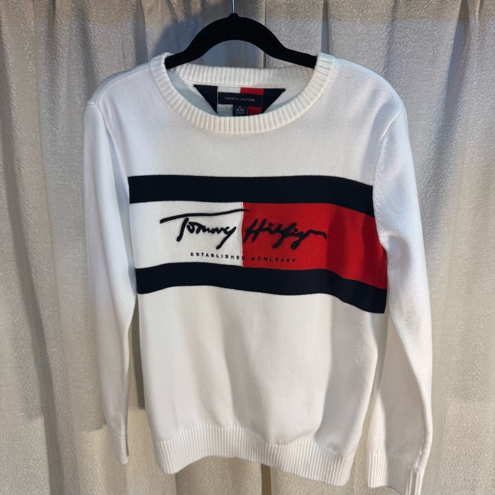 Boys Size 8-10 Tommy Hilfiger Cream Knit with Red and Black Stripes